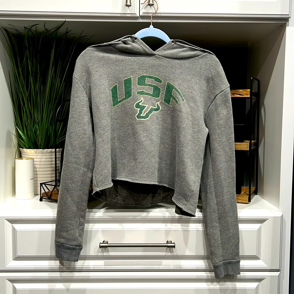 USF (Univ of South Florida) Go bulls Crop large Gray hooded sweater size L